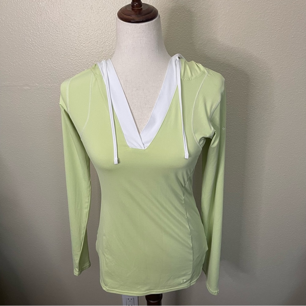 Columbia Omni Freeze Green with White V-Neck Long Sleeve Hoodie Size XS